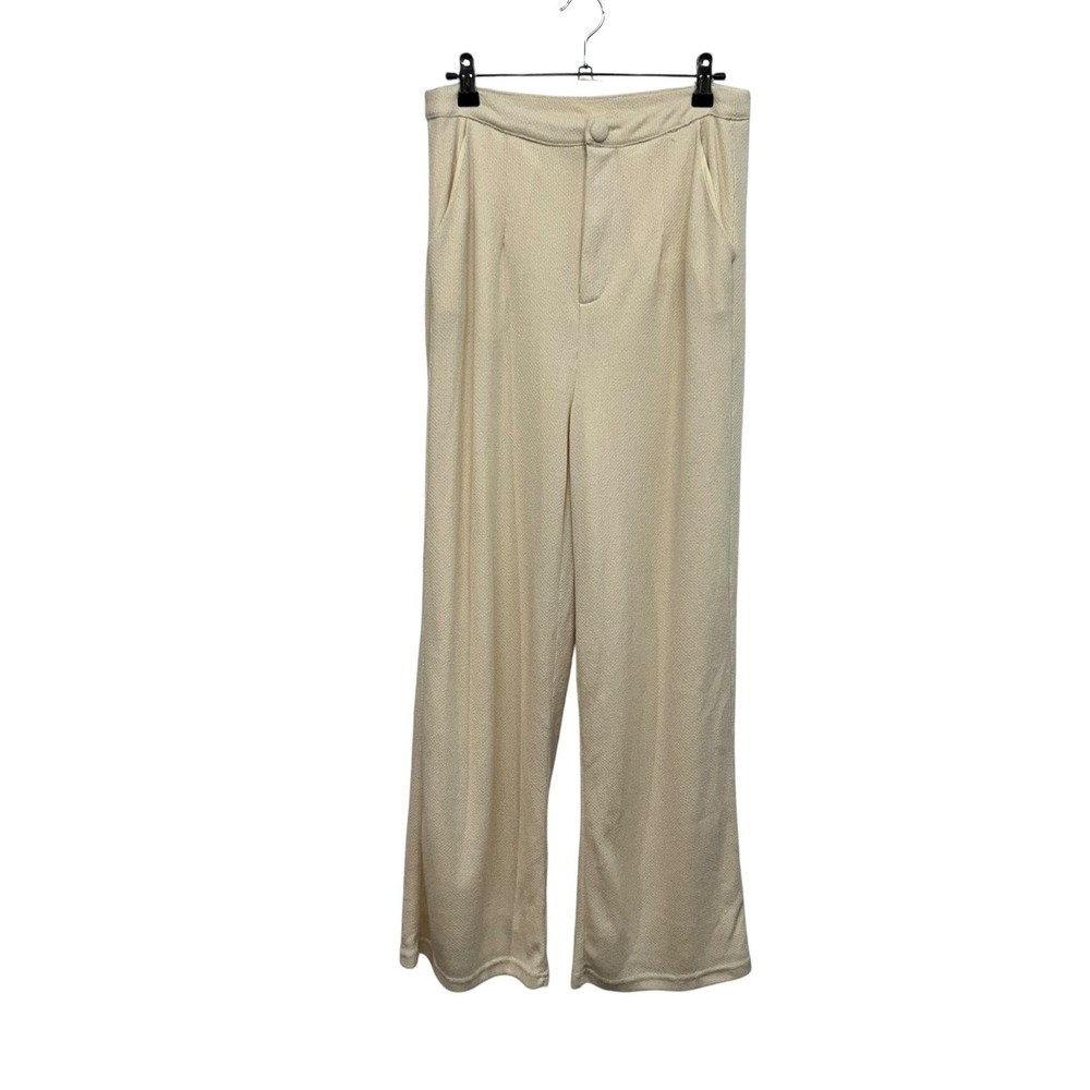 Cream Textured Wide Leg Pants S High Waist Minimalist Resort Clean Girl SABO